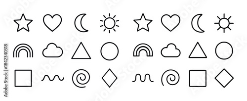 Collection of simple geometric and nature-themed outline icons