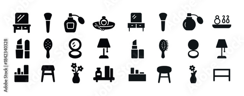 Beauty and home icons: makeup, furniture, fragrance, decor eleme