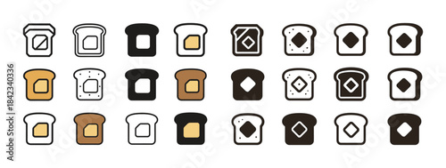 Variety of toast icons: different styles and shades in a grid la