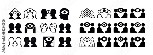 Abstract human silhouettes with eyes in geometric patterns