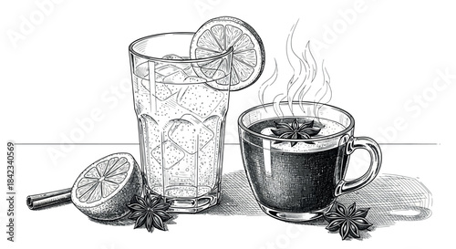 Refreshing drinks with lemon and star anise