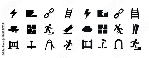Bold black safety signs with hazardous activities and symbols il