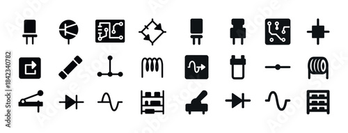 Collection of electronic component icons and circuit symbols