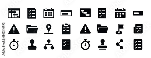 Set of black project management and business icons for task orga