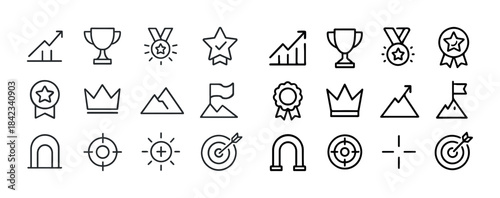 Achievement and success icons: trophies, medals, and targets