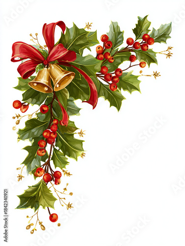 크리스마스 데코 리본 종 방울 트리 포스터 일러스트