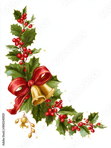 크리스마스 데코 리본 종 방울 트리 포스터 일러스트