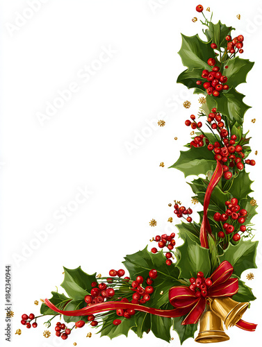 크리스마스 데코 리본 종 방울 트리 포스터 일러스트