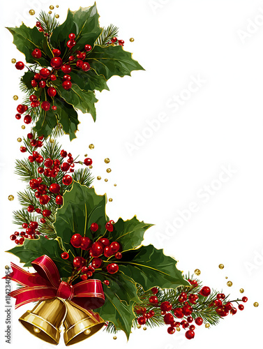 크리스마스 데코 리본 종 방울 트리 포스터 일러스트