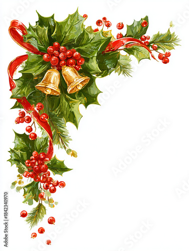 크리스마스 데코 리본 종 방울 트리 포스터 일러스트