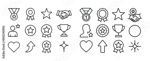 Simple line icons for awards and achievements featuring medals a
