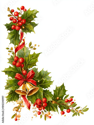 크리스마스 데코 리본 종 방울 트리 포스터 일러스트