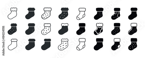 Collection of black and white christmas socks icons for festive