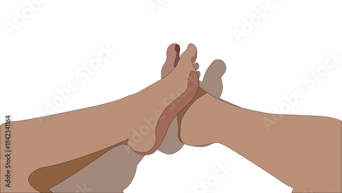 Bare woman feet and legs on white background