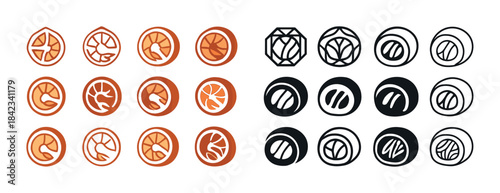 Abstract geometric patterns with leaf and seed designs in orange