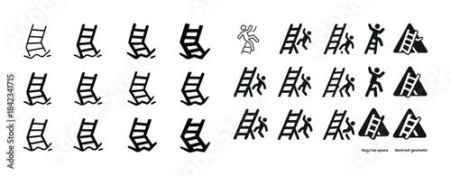 Abstract geometric silhouettes and bold ladders with human figur