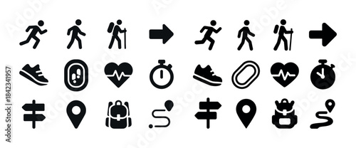 Activity icons set: running, walking, hiking, direction, trackin