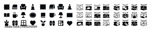 Silhouette icons of cozy home decor and accessories
