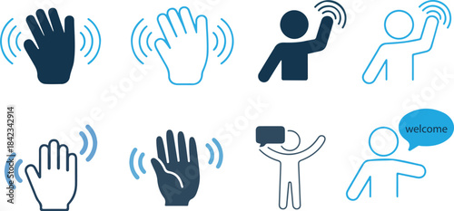 Welcome Icon Set – Hello, Hey, Greeting & Bye Hand Gesture Vector Collection