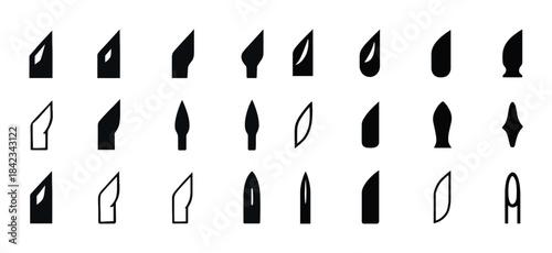 Black and white vector icons of various stylized paintbrush tip