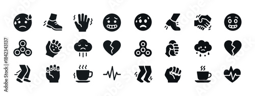 Expressive icon set featuring emotions actions and symbols