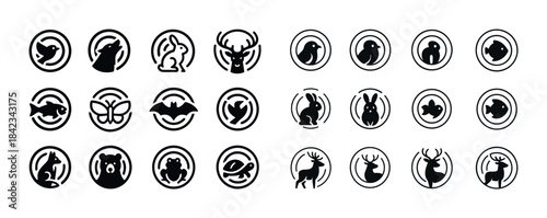 Set of animal logo icons featuring diverse wildlife silhouettes