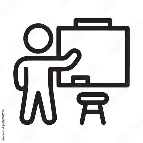 Person teaching at a whiteboard with a stool nearby