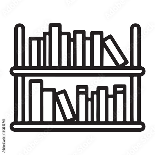 Stylized illustration of a wooden bookshelf filled with books