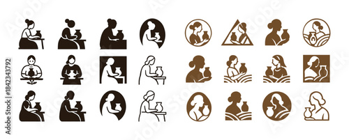 Set of decorative pottery maker icons in various artistic styles
