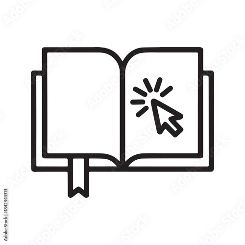 Open book with digital cursor clicking on a page