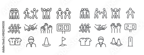 Various sports stick figures and equipment icons depicting teamw