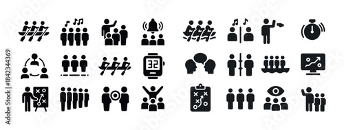 Collection of icons representing team activities and discussions