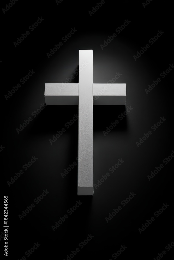 Obraz premium Geometric white cross against a deep black backdrop
