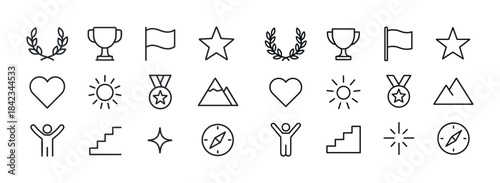 Collection of achievement and navigation icons including trophie