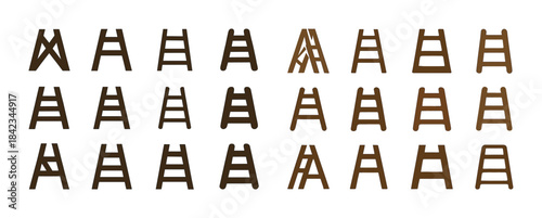 Set of various brown staircase icons illustrating different type