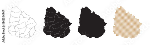 Maps of Uruguay come in many variations, featuring black and gold colors on a white background.