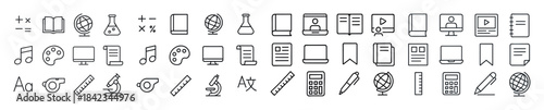Collection of educational and technology icons in black and whit