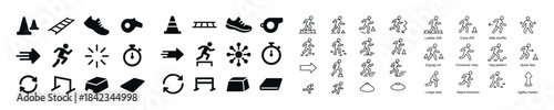Agility training icons: movement, equipment, timers, and music s