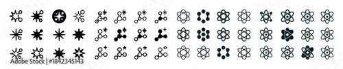 Atomic and molecular icons set: chemistry symbols and structures