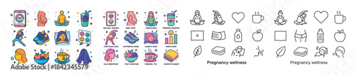 Colorful icons of wellness and mindfulness activities and outlin