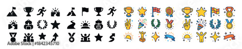 Colorful icon set featuring trophies, medals, and stars for achi