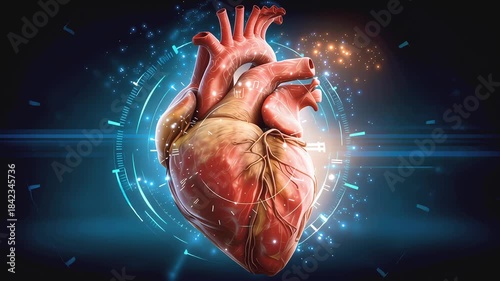 Futuristic Human Heart with Glowing Medical Interface 