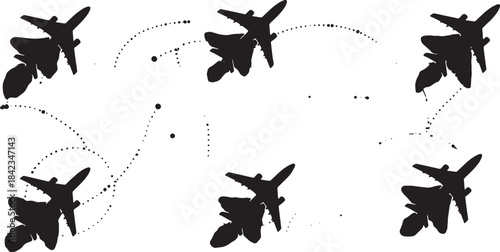 Airplane Flight Path and Route Line Black Silhouette Concepts