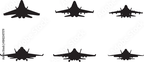 Airplane Low Pass Flyby Maneuver Black Silhouettes Set