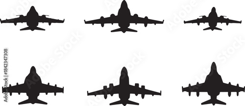 Airplanes Flying in Formation Black Silhouettes for Teamwork