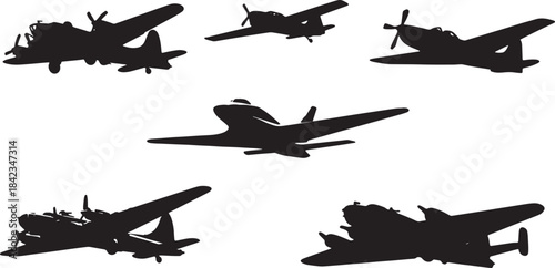 Airplanes Flying in Formation Black Silhouettes for Teamwork