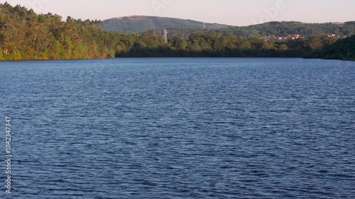 Calm Water Of Xallas River In Encoro de Santa Uxia In A Coruña, Spain. - aerial shot
