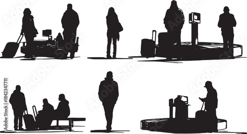 Airport Baggage Claim Carousel Black Silhouette Scenes