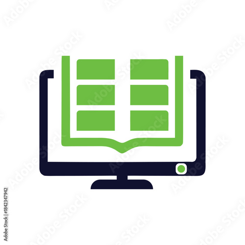Green book on a dark blue computer monitor screen