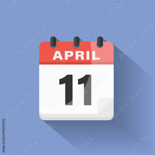 Calendar date icon April 11 flat design long shadow red blue digital reminder schedule graphic